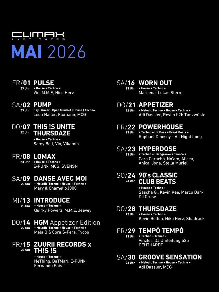 Mai-Club-climax-institutes-stuttgart-techno-party-house-Monatsprogramm-Feed