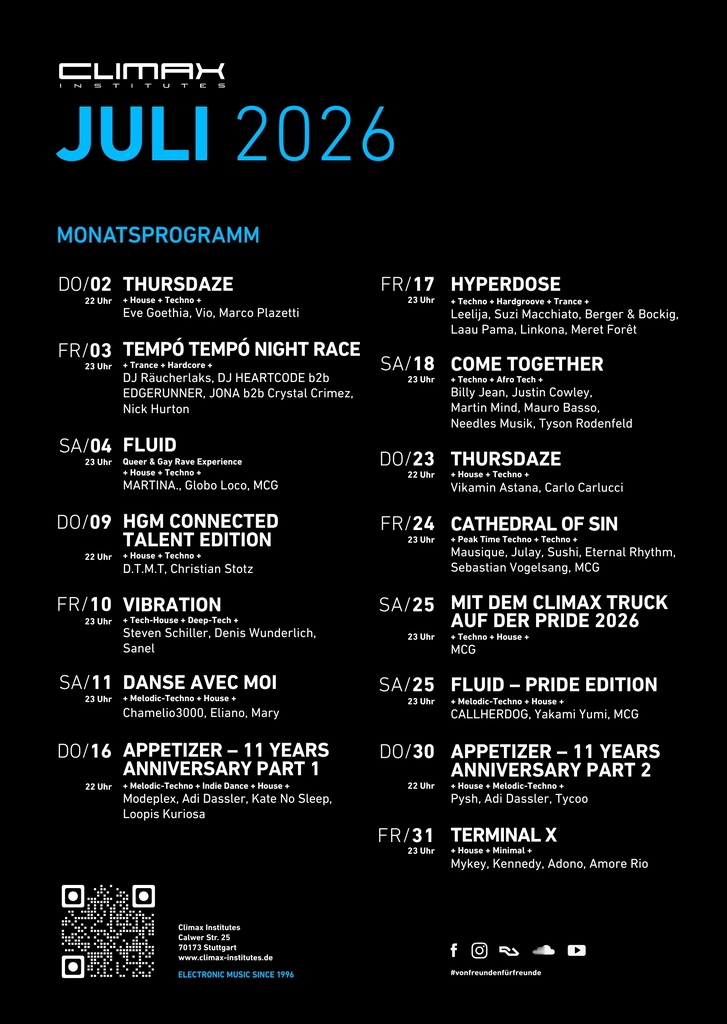 Juli-Club-climax-institutes-stuttgart-techno-party-house-Monatsprogramm