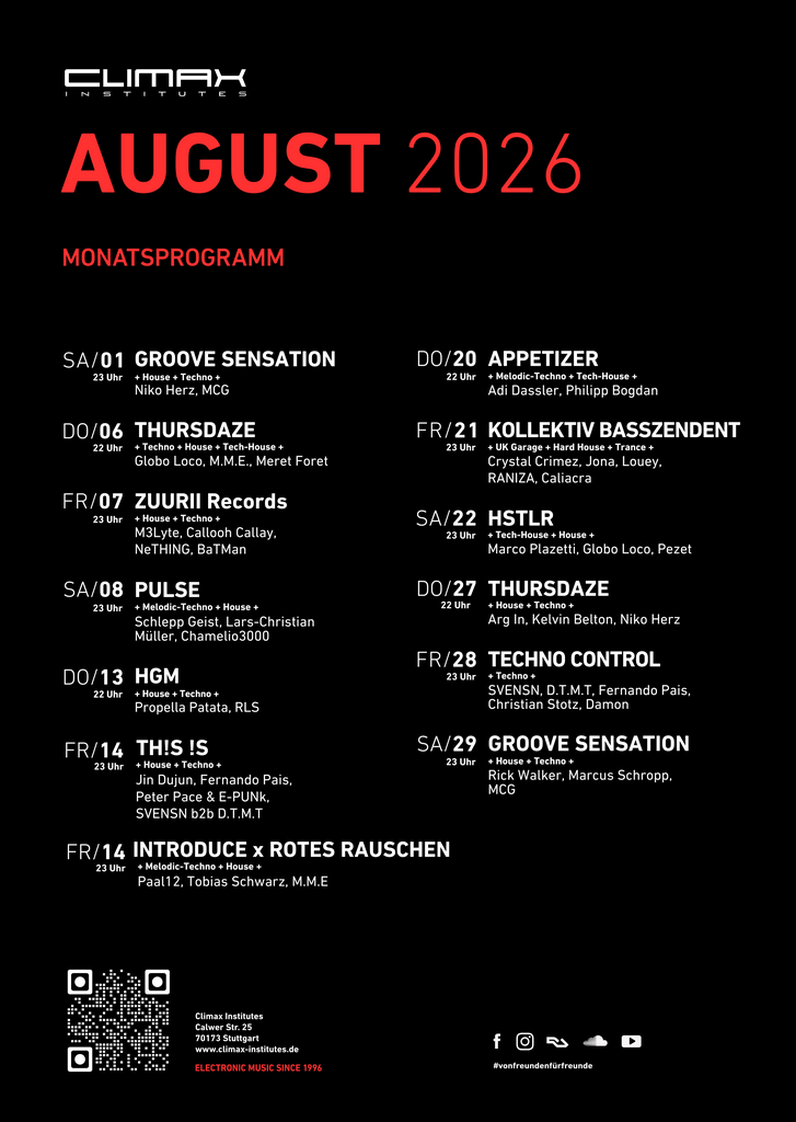 August-Club-climax-institutes-stuttgart-techno-party-house-Monatsprogramm